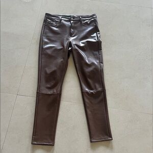 7 for all Mankind Carmel Brown Faux/Vegan Leather Slim Leg 5 pocket Pants Size M